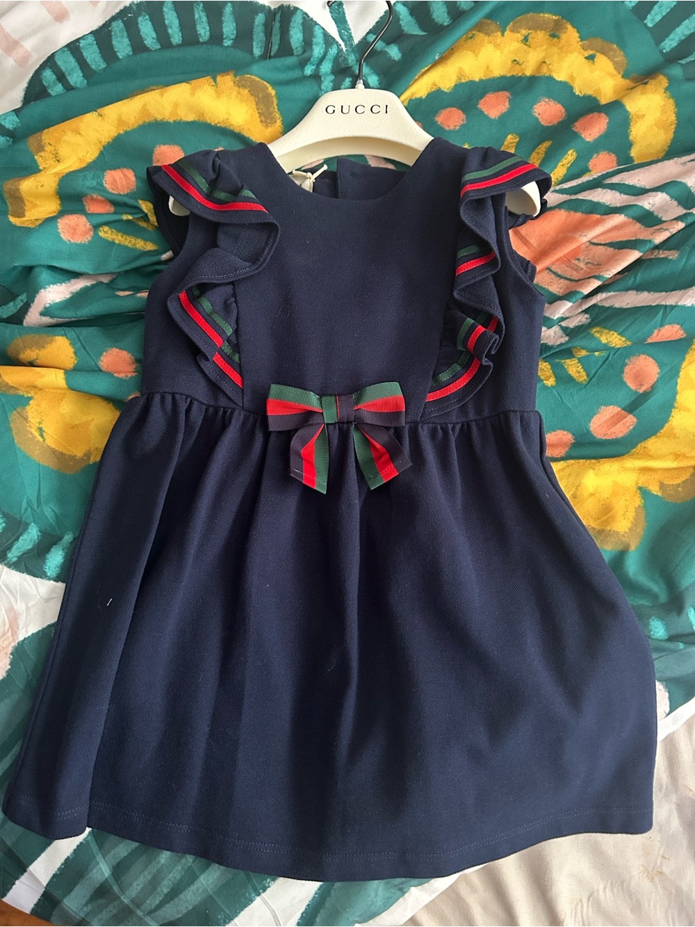 Gucci Navy Dress with Signature Red and Green Bow